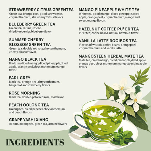 Pureleafia Set 12 15g 5g 2L Herbal Fruit Tea Gift - Artisan Flavors, Loose Leaf Pouches, Hot & Cold Brew, Sugar-Free