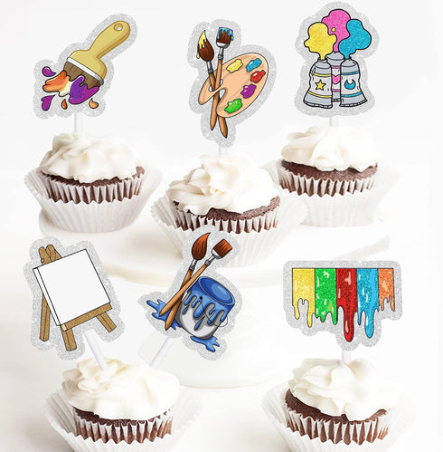 Slime Cupcake Toppers 18 pcs - Painting Themed Art Happy Birthday Decor for Boy Girl Party Supplies