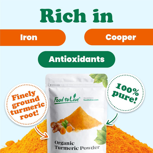 4 Food to Live Organic Turmeric Powder, Pounds Non-GMO, Finely Ground Turmeric Root, Pure, Kosher, Vegan, Bulk.