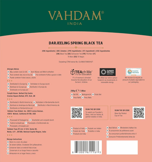 (100 VAHDAM, Exotic Darjeeling First Flush Tea Leaves Black Tea Bags) High Caffeine, Non GMO, Gluten Free | Aromatic