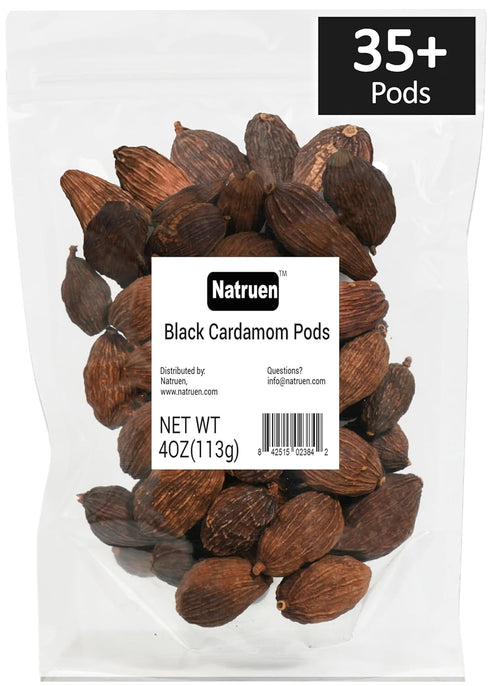 Whole Black Cardamom Pods (Tsao Ko) 4 Ounces, Approx 35 Pods, Natruen, All Natural, Non-GMO Spice