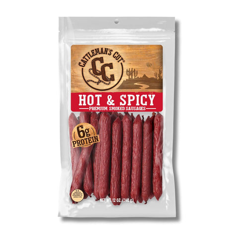 Cattleman's Cut Hot & Spicy Smoked Sausage Meat Sticks, Premium Protein Snacks,