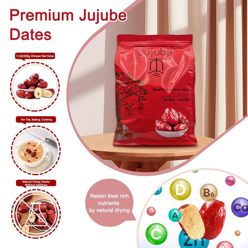 DGYLHBJ 1.1LB(pack 4) 100% 4.4LB of Premium Jujube Dates, Chinese Red Dates, Natural Dried Dates No Added Sugar