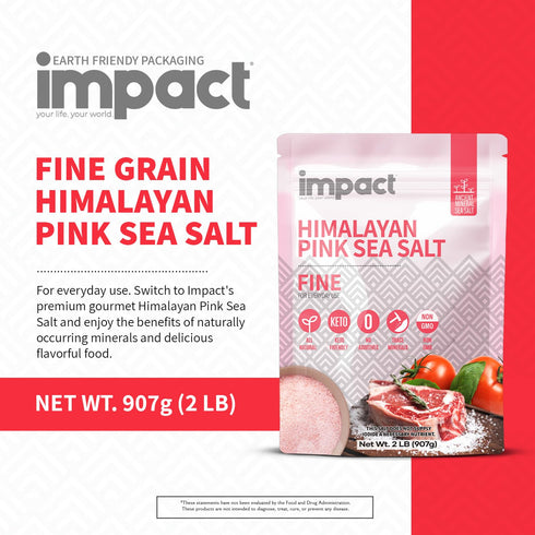 2lb Impact - Fine Himalayan Pink Sea Salt - No Additives Rich in Trace Minerals Non-GMO Gluten-Free Ideal for Low-Carb