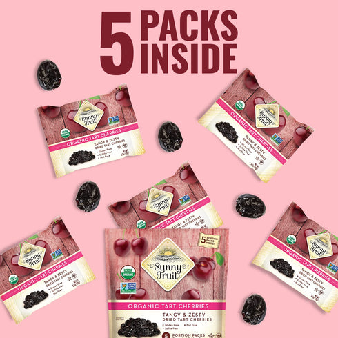 6 (30 Packs) Packs Sunny Fruit Soft Organic Dried Tart Cherries - Bags Individual Portion | No Preservatives | Healthy