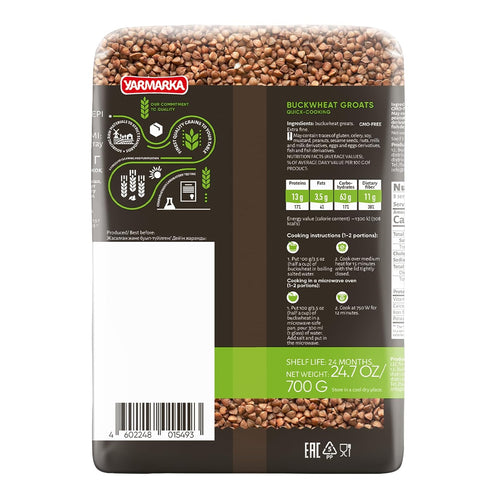 24.7 oz (700 Yarmarka Toasted Buckwheat Groats (Kasha) g) Roasted Whole Grain, Traditional Eastern European Style