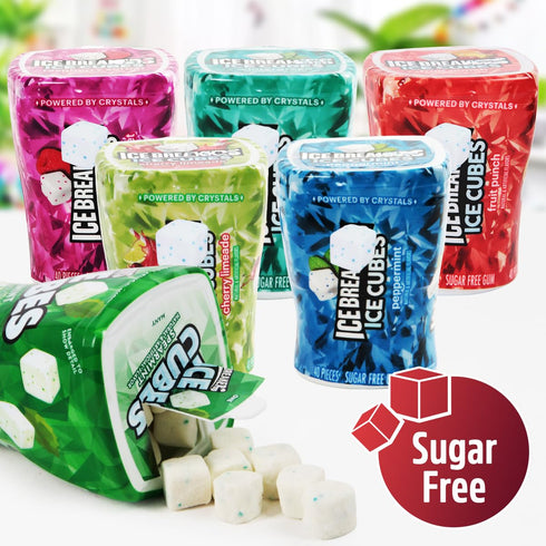Pack 6 Pack IceCubes Variety - Sugar Free Refreshingly Cool IceCubes Gum of Peppermint, Bubble Breeze, Spearmint