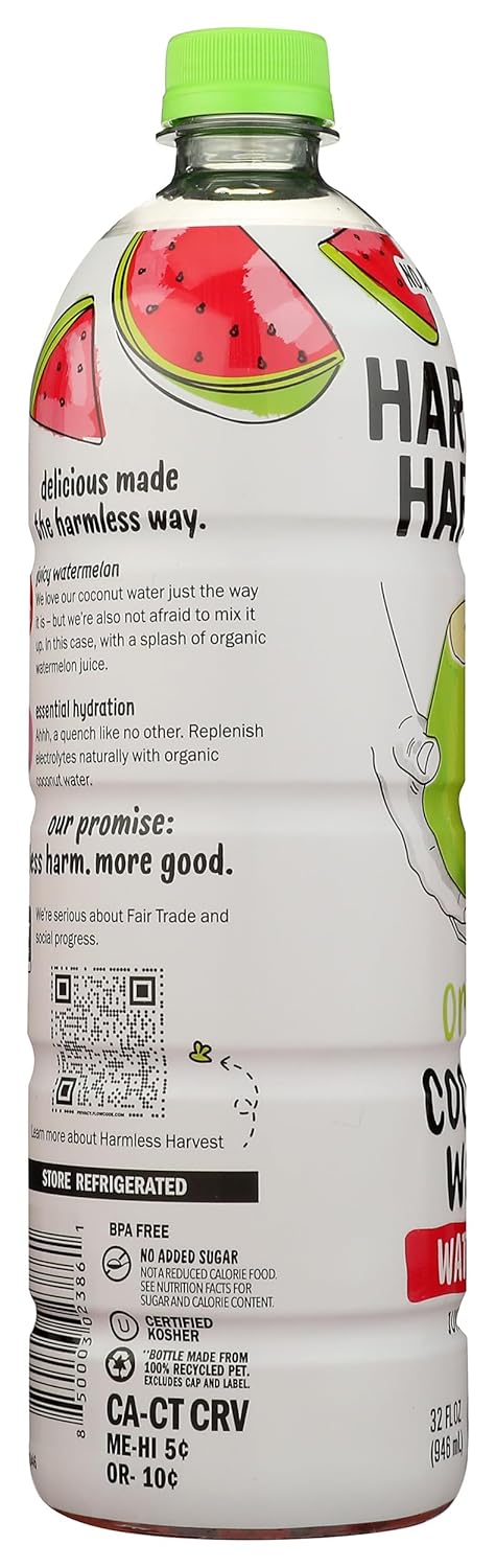 Harmless 32 oz Harvest Organic Coconut Water With Watermelon