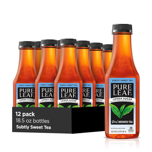 Pure Leaf Iced Tea, Subtly Sweet Tea, Lower Sugar, 18.5 Ounce Bottles