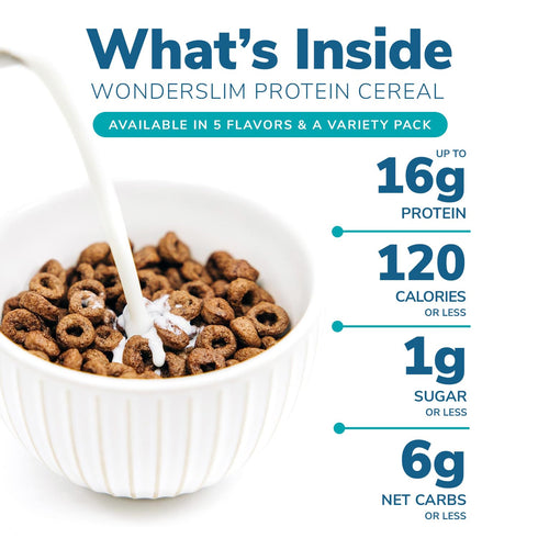 (7ct) WonderSlim Protein Cereal, Fruity, Zero Sugar, Gluten Free, Keto Friendly & Low Carb