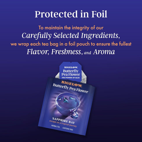 (Pack 6), 108 Bigelow Tea Sapphire Bay Butterfly Pea Flower, Blue Tea, Caffeine Free of Total Tea Bags