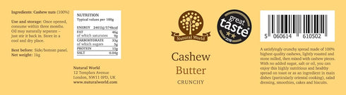 35 Oz (1kg) Nutural World - Crunchy Cashew Butter Great Taste Award winner
