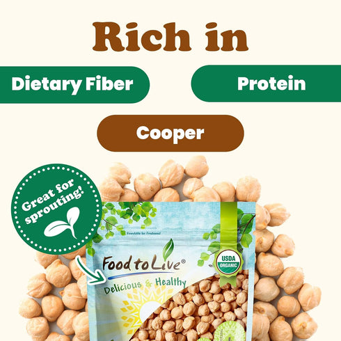 2 Food to Live Organic Garbanzo Beans, Pounds Dried Chickpeas, Non-GMO, Kosher, Raw, Sproutable, Bulk