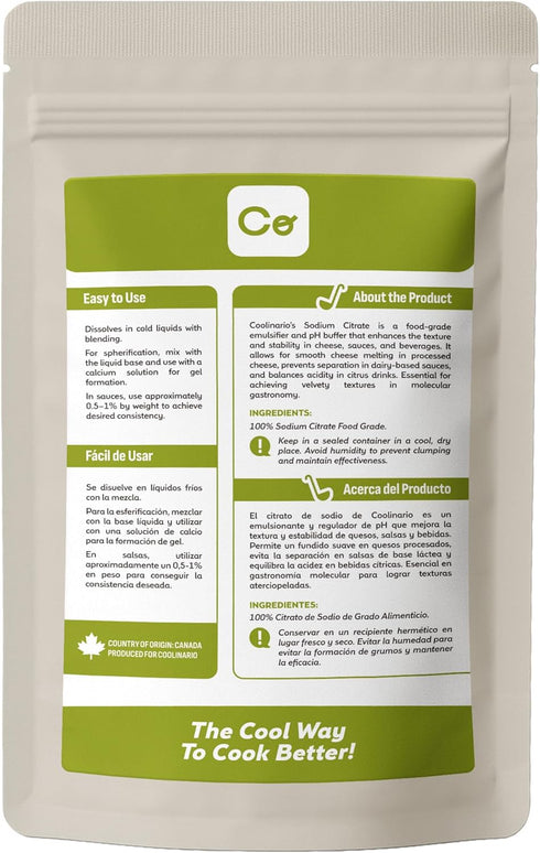 (4 Oz) Coolinario Sodium Citrate Powder pH Buffer & Emulsifier for Smooth Cheese, Sauces & Beverages | Enhances