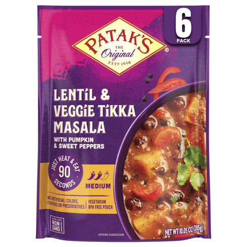 Pataks Lentil & Veggie Tikka Masala - Vegetarian Indian Curry w/Lentils, Beans,