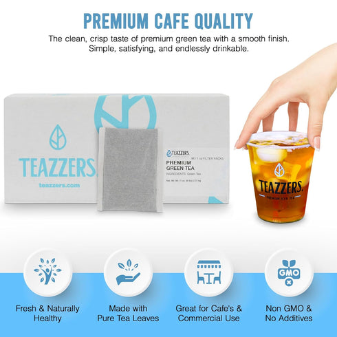 Commercial (1 96 Count) Teazzers Premium All-Natural Green Tea Bags Great for Foodservice Ice Tea Brewers | Unsweetened
