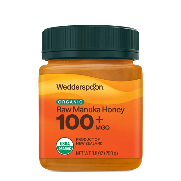 Wedderspoon Organic Raw Manuka Honey 100+ MGO, 8.8 Oz, Unpasteurized New Zealand