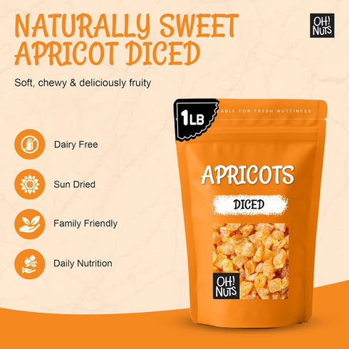 1 lb Packed Oh! Nuts Dried Apricot - - Dried Fruit Diced - No Sugar Added - Dehydrated Fruit Bites - in New York