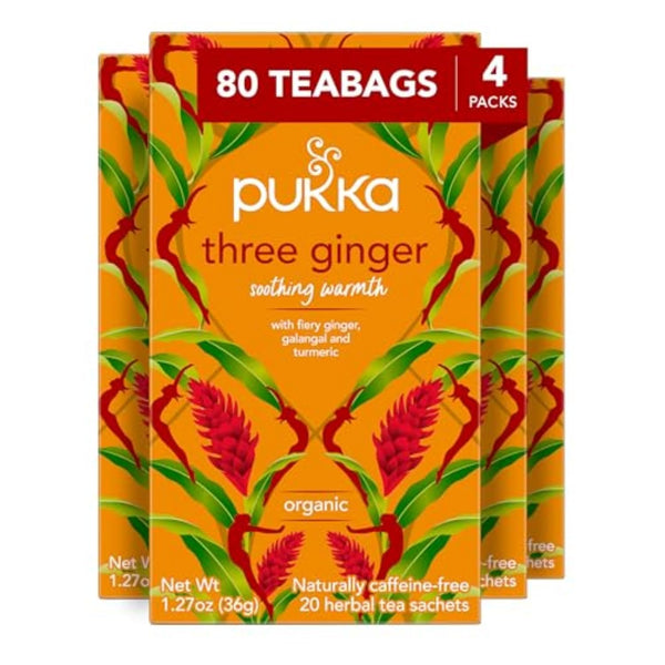 Pukka Three Ginger Organic Herbal Tea, Digestion-Aiding Infusion With Ginger, Turmeric, and