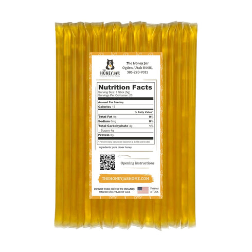 (20 Count) The Honey Jar Plain Honey Sticks - Pure Honey Straws For Tea, Coffee, or a Healthy Treat - One Teaspoon