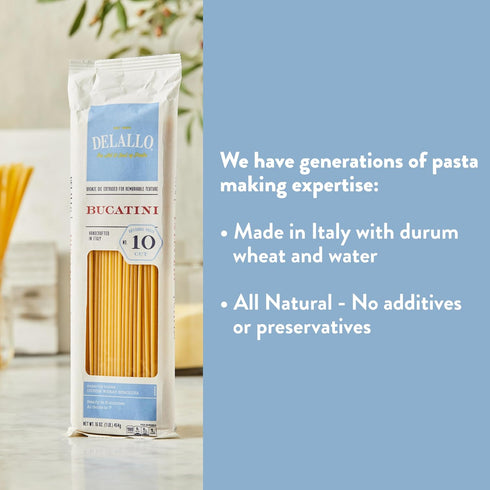 100% 1 (8 Pack) DeLallo Bucatini Pasta, Imported from Italy, Bronze Cut, Made with Only Durum Wheat Semolina Flour, All
