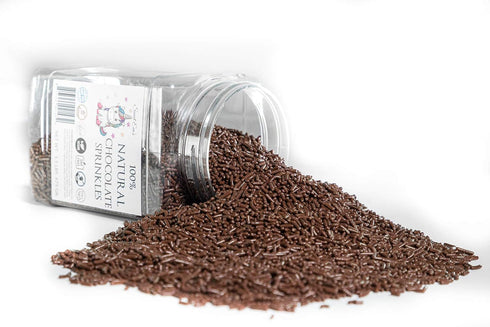 Sweet Evas 100% 1.5 LBS. NATURAL CHOCOLATE SPRINKLES. Gluten Free. Dairy Free. Egg Free. Soy Free. Nuts Free. Vegan.