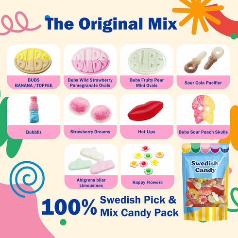 Gummy BUBS Swedish Candy Sour & Sweet Pick and Mix Assorted Scandinavian Candy, Soft and Chewy Texture, Bulk Bag Made