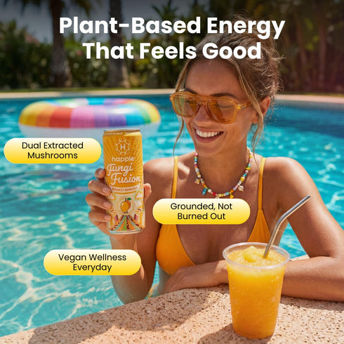 (900mg), (700mg) (400mg) 40 (12 pack) Happie Fungi Fusion Mango Sparkling Mushroom Drink with Lion's Mane Cordyceps