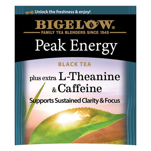 18 Count (Pack 6), 108 Bigelow Tea Peak Energy plus extra L-Theanine & Caffeine, of Total Tea Bags