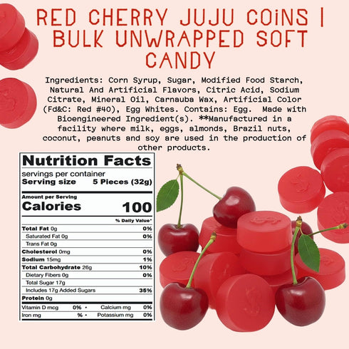4-Pound SweetGourmet Cherry JuJu Coins, Soft Chewy Candy Unwrapped, Resealable Pouch