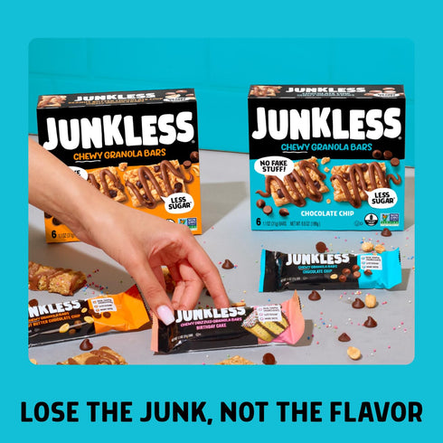 2 (12Bars) JUNKLESS Classic Chewy Granola Bars - Chocolate Chip and Peanut Butter Chocolate Chip, Gluten-Free, Non-GMO