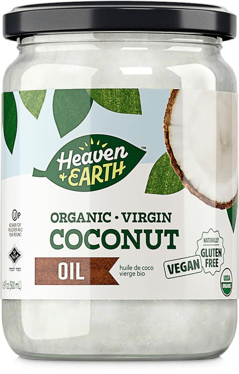 Heaven & Earth USDA Organic Unrefined Virgin Coconut Oil, 16oz | Glass