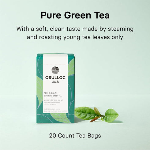 OSULLOC Pure Green Tea, USDA Organic, Premium Blended Tea from Jeju, Tea Bag Series 20 Count