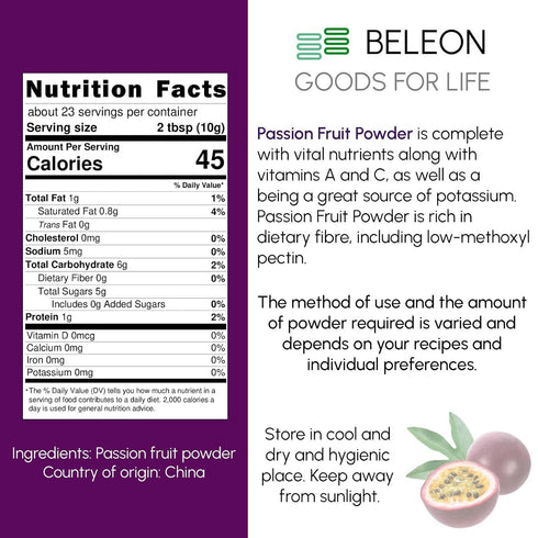 8 oz Passion Fruit Powder - Pure Natural Powder for Smoothies, Cocktails, Baking, High Nutrients