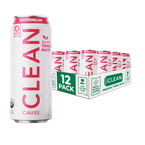 CLEAN Cause Zero Sugar Watermelon Yerba Mate Tea Sparkling, USDA Organic Energy