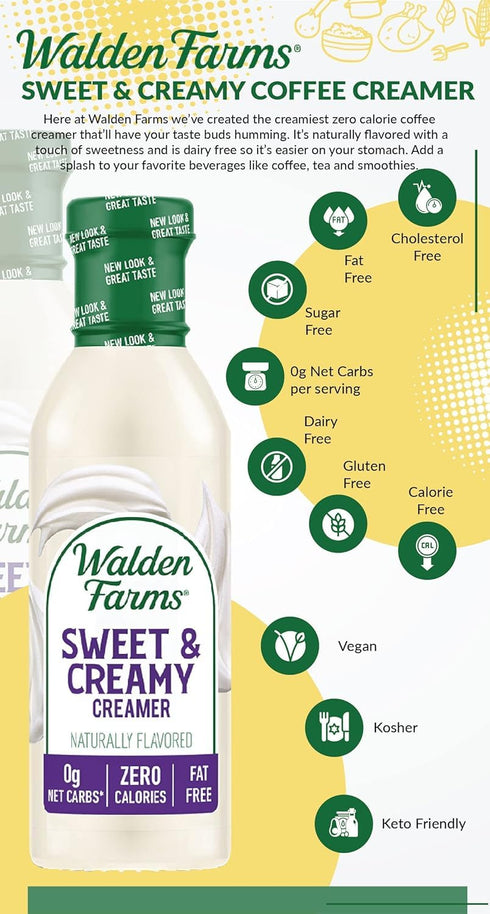 12 oz Walden Farms Sweet & Creamy Coffee Creamer Zero Calorie, Sugar Free, Keto & Fat Free Non-Dairy Creamer