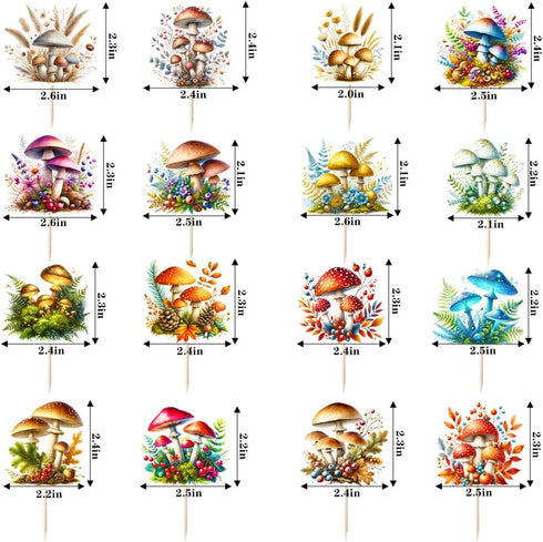 48 Sleyberoy Mushroom Cake Toppers - Pcs Primitive Forest Theme Party Supplies for Baby Baptism, Birthday, Anniversary