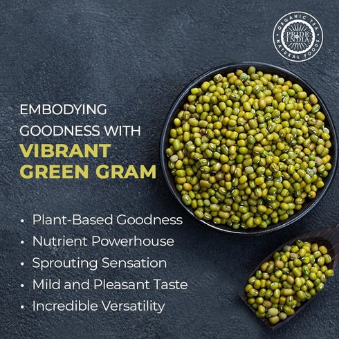 3.0 Pride Of India - Indian Whole Green Mung Gram - Protein & Fiber Rich Mung Bean Whole, Pound Jar