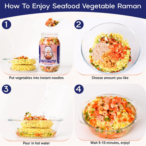 Egcina 100% 11 10.58OZ Dehydrated Freeze-Dried Seafood & Vegetable Mix - Natural Ramen Toppings for Soups, Mixed