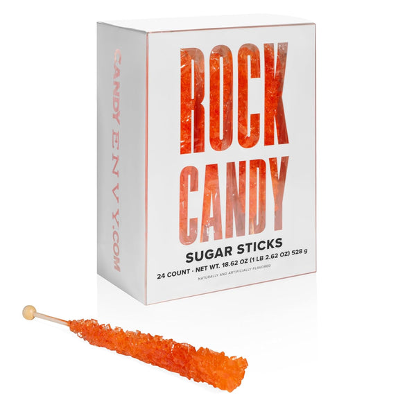 Orange Rock Candy Sugar Sticks - Orange Flavored - 24 Individually Wrapped