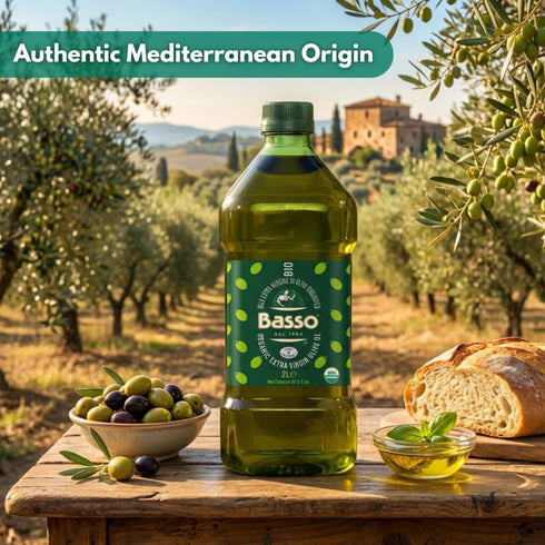 1904 2 (67.6 oz) BASSO Organic Extra Virgin Olive Oil, Organic EVOO Cold Extracted, Liter fl