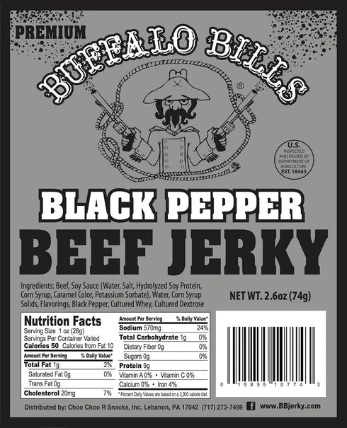 2.6oz Packs (3 packs Buffalo Bills Premium Black Pepper Beef Jerky of black pepper smoked jerky)