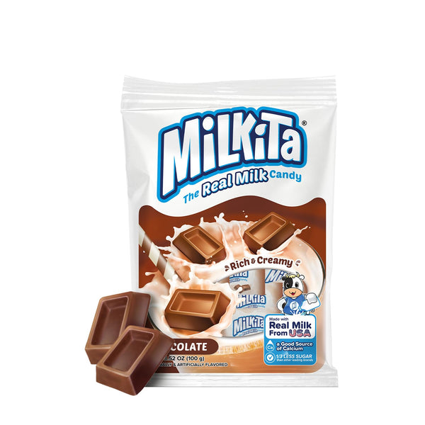 Milkita Creamy Shake Candy Bag, Gluten Free Chewy Candies with Calcium & Real Milk - 25 Pcs, Chocolate Flavor