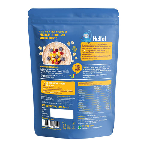 17.64 Oz (500g) Slurrp Farm Jumbo Rolled Oats | High Fiber & Protein Whole Grain Oats | No Added Sugar, No