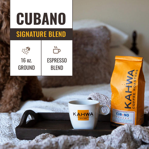 1 lb Kahwa Cuban Coffee Grounds, Cubano Dark Roast Espresso Blend, Ground Coffee, Bag