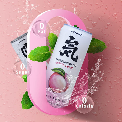 0 0 11.16 oz, Pack 24 CHI FOREST White Peach Sparkling Water, Calories and Suger Flavored Bubbly Water, Fl