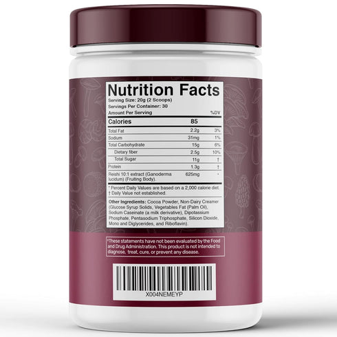 10:1 30 Mushroom Hot Chocolate Powder with Reishi Extract, Hot Cocoa Powder Caffeine-Free Mushroom Coffee Alternative
