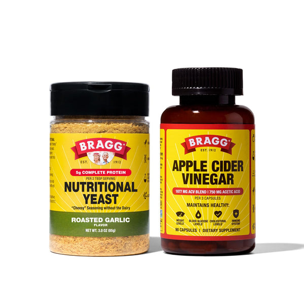 Bragg Nutritional Yeast Roasted Garlic Seasoning 3oz + Bragg Apple Cider Vinegar