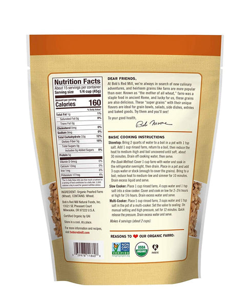 24 (Pack 2) Bobs Red Mill Grain Organic Farro, Ounce