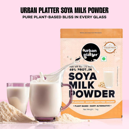 35.27 Oz (1kg) 49% Urban Platter Soya Milk Powder | | Plant Protein | Unflavored Soy Milk for Coffee, Tea, Smoothies